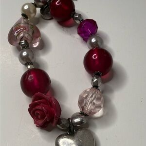 Betsey Johnson Red and Silver Heart Charm Bracelet